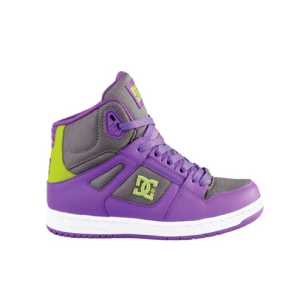 DC Women’s High-Top Sneakers in Purple and Gray with Lime Accents